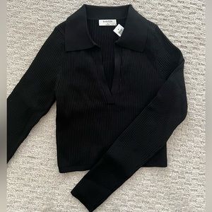 Aritzia Babaton Sculpt Knit Polo Longsleeve in Black, size Medium